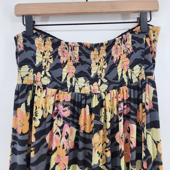 Torrid Grey Orange Hawaiian Floral Tube Top Maxi Dress Size 1 - Picture 7 of 11